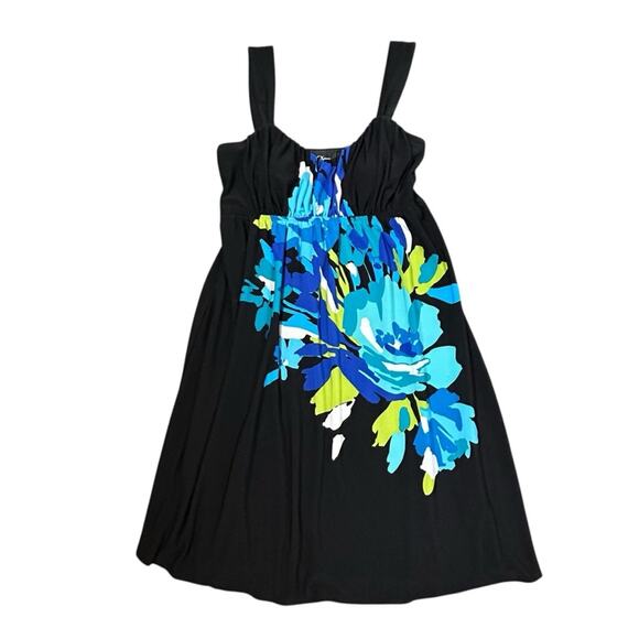 BCX Dress Womens Size XS Black Teal Stretchy Attached Bra Floral Colorful - Picture 3 of 8